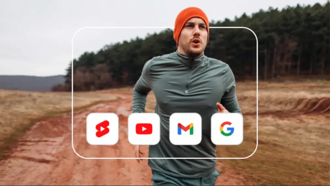 a runner with youtube shorts, youtube, gmail and google app icons