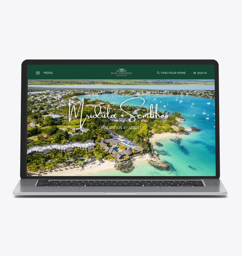 a pam golding mauritius agent site on a laptop