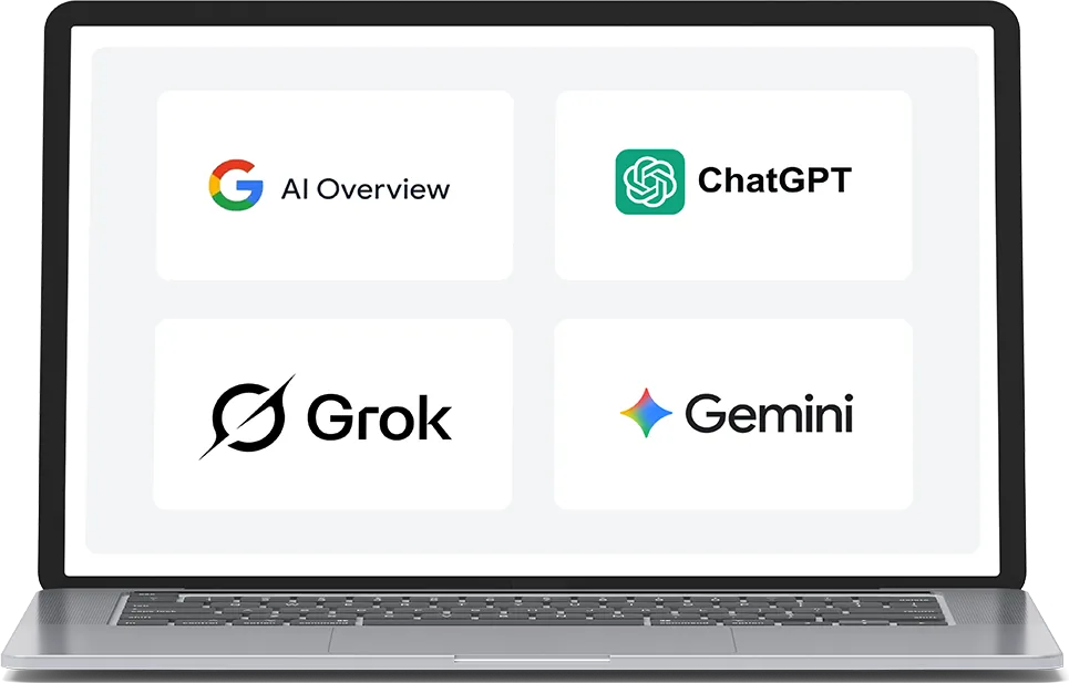 google ai overview, chatgpt, grok and gemini logos on a laptop